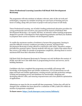 Times Professional Learning Launches Full Stack Web Development Bootcamp