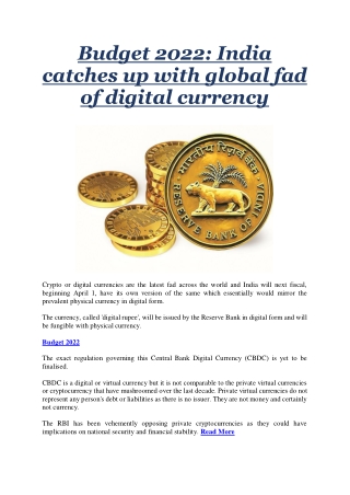 Budget 2022 India catches up with global fad of digital currency