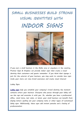 SMALL BUSINESSES BUILD STRONG VISUAL IDENTITIES WITH INDOOR SIGNS