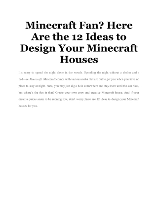 Minecraft Fan? Here Are the 12 Ideas to Design Your Minecraft Houses