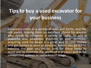 Tips to buy a used excavator for your Business