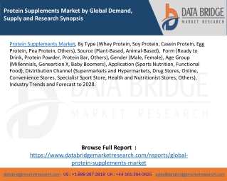 Protein Supplements Market by Global Demand, Supply and Research Synopsis