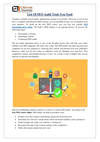 List Of SEO Audit Tools You Need