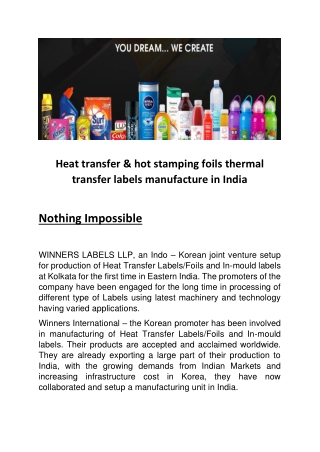 Heat transfer & hot stamping foils  thermal transfer labels