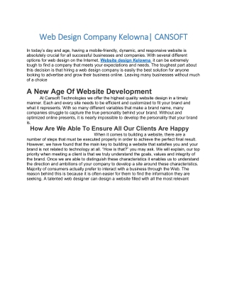Web Design Company Kelowna| CANSOFT