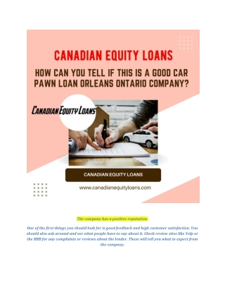 How Can You Tell If This is a Good Car Pawn Loan Orleans Ontario Company