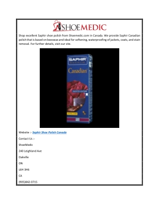 Saphir Shoe Polish Canada  Shoemedic.com
