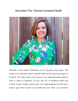 Normalize This Women-Centered Health