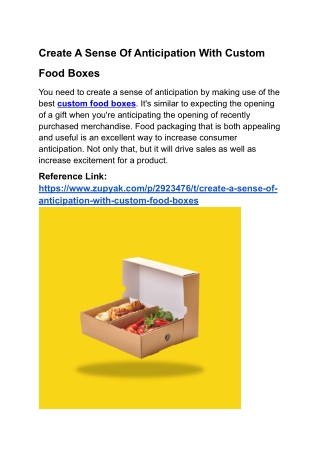 Create A Sense Of Anticipation With Custom Food Boxes
