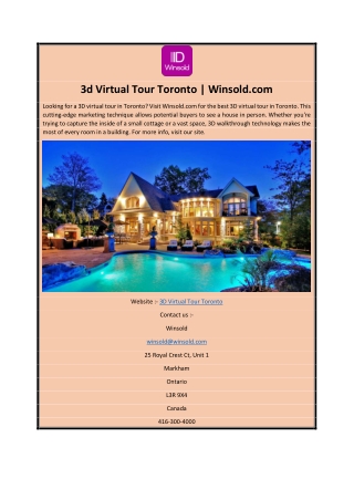 3d Virtual Tour Toronto | Winsold.com
