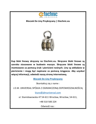 Bloczek Do Liny Przykręcany | Etechnic.eu