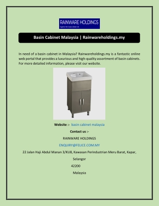 Basin Cabinet Malaysia  Rainwareholdings.my