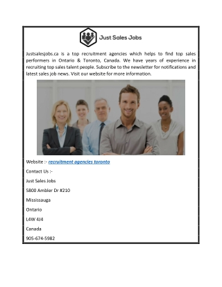 Recruitment Agencies Toronto  Justsalesjobs.ca