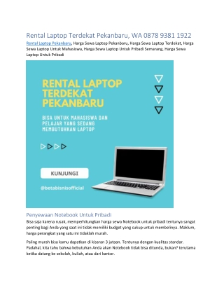 Rental Laptop Terdekat Pekanbaru, WA 0878 9381 1922