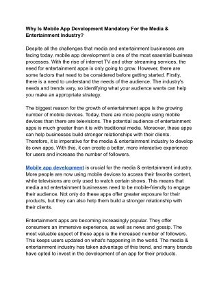 Why Is Mobile App Development Mandatory For the Media & Entertainment Industry