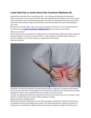 Lower Back Pain or Sciatic Nerve Pain Treatment Matthews NC