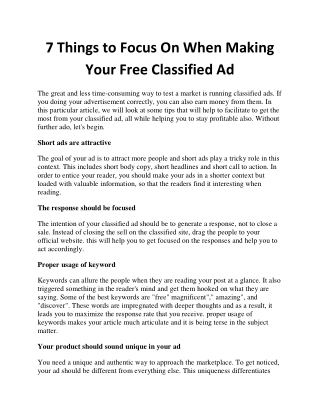 7 Things to Focus On When Making Your Free Classified Ad