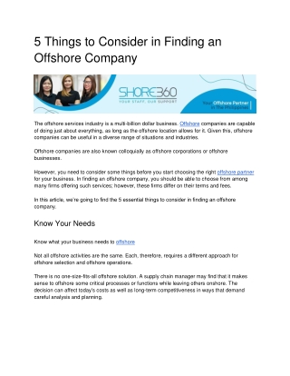 5 Things to Consider in Finding an Offshore Company