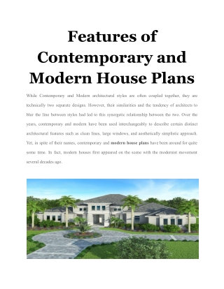 Features of Contemporary and Modern House Plans