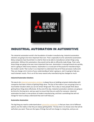 INDUSTRIAL AUTOMATION IN AUTOMOTIVE