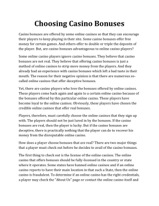 Choosing Casino Bonuses