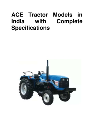 ACE Tractor Models in India with Complete Specifications