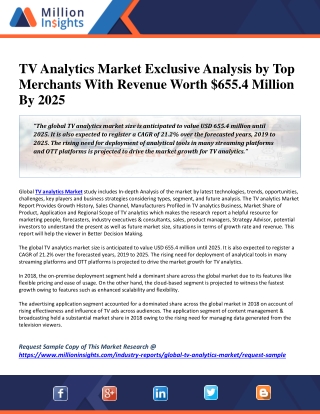 TV Analytics Market Exclusive Analysis by Top Merchants With Revenue Worth $655.4 Million By 2025