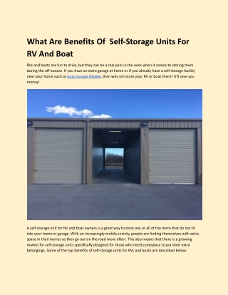 What Are Benefits Of  Self-Storage Units For RV And Boat