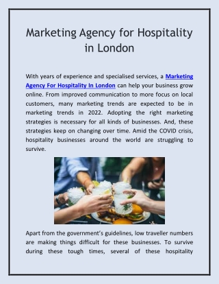 Marketing Agency for Hospitality in London