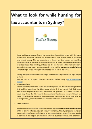 What to look for while hunting for tax accountants in Sydney