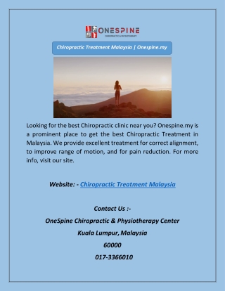 Chiropractic Treatment Malaysia | Onespine.my