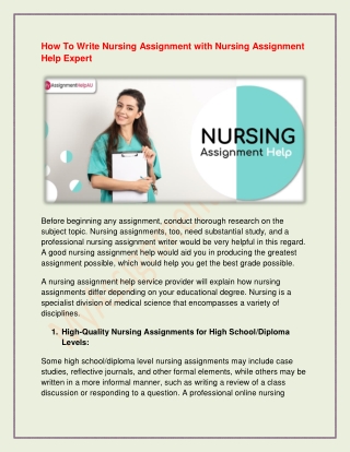 How To Write Nursing Assignment with Nursing Assignment Help Expert