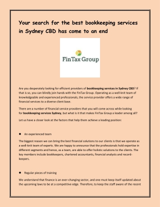 Your search for the best bookkeeping services in Sydney CBD has come to an end