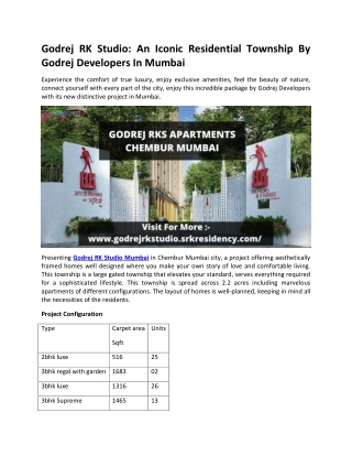 Godrej RK Studio Apartments - New Residential Township In Mumbai