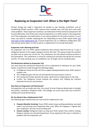 Replacing an Evaporator Coil- When is the Right Time