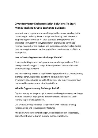 Cryptocurrency Exchange Script Solutions To Start Money-making Crypto Exchange