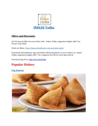 5% Off - Indian Tadka Restaurant Augustine Heights Menu, QLD