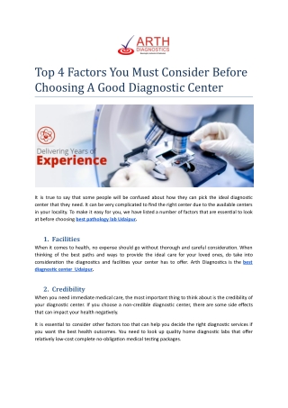 Top 4 Factors You Must Consider Before Choosing A Good Diagnostic Center