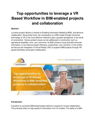 Top opportunities to leverage a VR Based Workflow in BIM enabled projects and collaboration