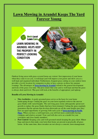 Lawn Mowing in Arundel Keeps The Yard Forever Young