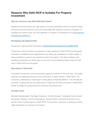 Reasons Why Delhi NCR is Suitable For Property Investment