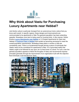Why think about Vastu for Purchasing Luxury Apartments near Hebbal