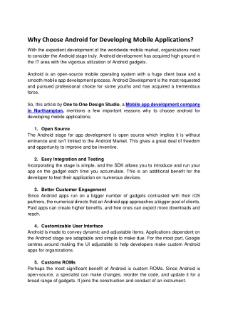 Why Choose Android for Developing Mobile Applications