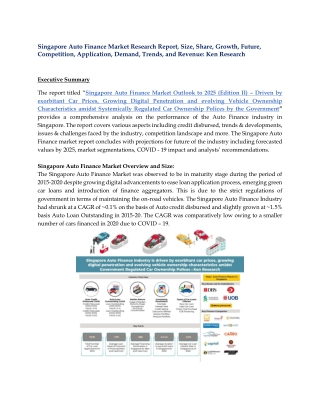 Singapore Auto Finance Market Research Report: Ken Research