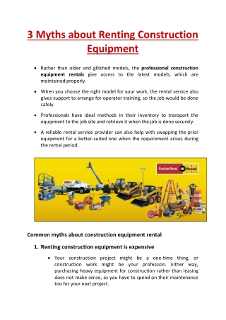 3 Myths about Renting Construction Equipment