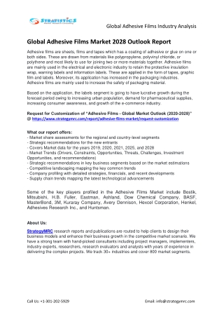 Adhesive Films Market Size, Analysis, Top Players, and Forecast to 2028
