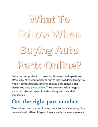 What To Follow When Buying Auto Parts Online