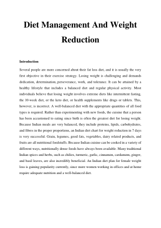 Diet Management And Weight Reduction