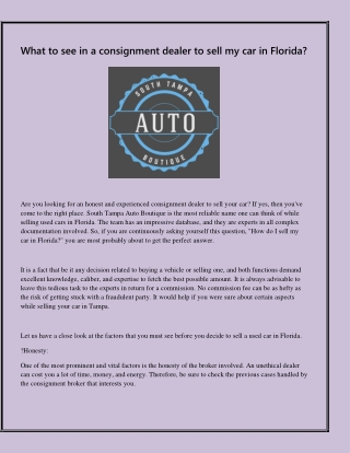 What to see in a consignment dealer to sell my car in Florida