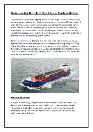 Role of Ship Sale and Purchase